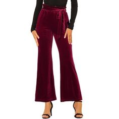 Burgundy Velvet Pants, Pants Tie Waist, Red Velvet Pants, Velvet Tie, Autumn Wear, Velvet Texture, Burgundy Velvet, Pants With Pockets, Velvet Pants