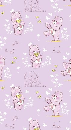 pink bears and butterflies on a purple background