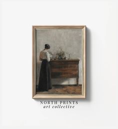 a woman standing in front of a piano with the words north prints art college on it