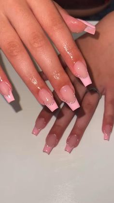 Get your fingertips ready for the most glamorous night of the year with these fabulous New Year’s nails that scream celebration! Sweet 16 Nails, Pink French Nails, Baby Pink Nails, Girly Acrylic Nails, Pink French, French Tip Acrylic Nails, Her Nails, Simple Acrylic Nails, Short Square Acrylic Nails