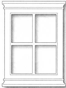 a white window with four panes on the front and side, all in different sizes