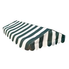 a green and white striped tablecloth on a white background, with horizontal stripes in the center