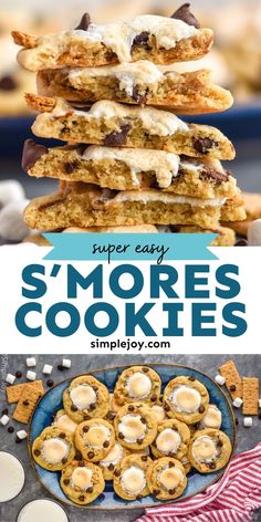 the recipe for s'mores cookies with marshmallows and chocolate chips