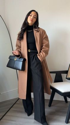 Winter Dressing Ideas For Women, Chocolate Brown Boots Outfit, Trouser Fits, Workwear Ideas, Rome Outfits, Camel Outfit, Winter Workwear, Thrift Inspo, Turtleneck Outfit