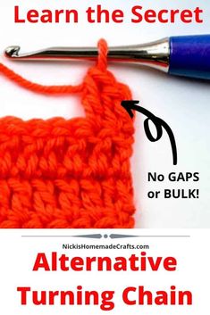 an orange crochet stitch with the words, how to learn the secrets of alternative turning chain