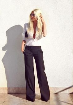 black wide legged pants - I love wide leg pants! These are so cute!!!! Sailor Pants Outfit, Hairstyles Fall, Braid Trends, 2018 Hair, Hairstyle Hairstyle, Colors Hair, School Hair, Sailor Pants