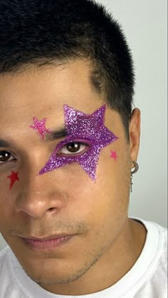 Glitter Drag Makeup, Male Face Painting, Glitter Bar Ideas, Edm Makeup, Makeup Ideas For Men, Glitter Carnaval, Men's Makeup, Glitter Face Paint, Catwalk Makeup