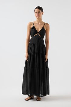 V-Neck Maxi Silk Dress | Vivi Maxi | by Bird & Knoll General Outfit, Maxi Silk Dress, Maxi Dress V Neck, Glamorous Fashion, Black Attire, Evening Jumpsuit, Casual Blazer, Glamour Fashion, Cotton Voile