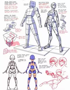 an image of some character model sheet with instructions for how to draw them and how to use