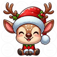 a cartoon deer wearing a santa claus hat