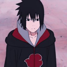 an anime character with black hair wearing a hoodie