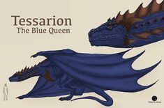 two blue dragon heads are shown side by side with the words, tessaron and the blue queen