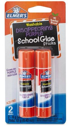 two orange school glue sticks in packaging