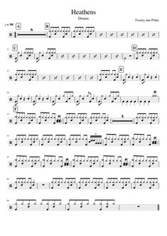 sheet music with the words heathens on it