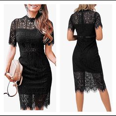 Perfect Classic Party Dress For Teens And Juniors In Graduation Party. Short Sleeve, Soft Lining, Sheath Silhouette, Sheer Eyelash Lace Hem, Full Zip Closure Back, Full Lace Short Midi Dress Short Midi Dress, Elegant Cocktail Dress, Lace Hem, Dresses For Teens, Lace Shorts, Floral Lace, High Neck, Party Dress, Cocktail Dress