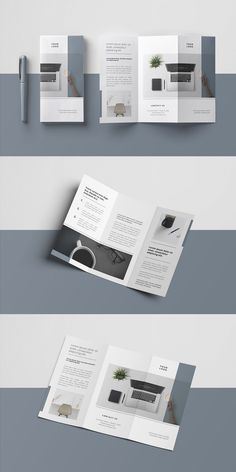 three fold brochure mockup templates on top of each other