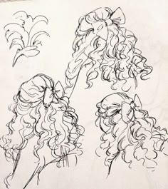 a drawing of three curly haired women