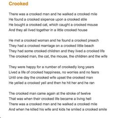 the poem is written in an orange and black font, which reads'crooked '