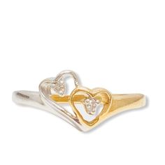 Ladies 14k Two-Tone Gold Diamond Double Heart Ring Band Size 7. Condition Is Pre-Owned. Shipped With Usps First Class Package. Double Heart Ring, 7 Rings, Double Heart, Ring Band, Womens Jewelry Rings, First Class, Band Rings, Gold Diamond, Heart Ring