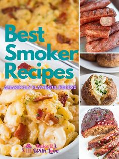 Best smoked recipes collage pin with 4 recipes featured and text heading overlay. Recipes For Smokers, Offset Smoker Recipes, Sides For The Smoker, Smoked Cake Recipes, Easy Pellet Smoker Recipes, Yoder Smoker Recipes, My Incredible Recipes.com, What Can You Cook In A Smoker, Best Meats For Smoker