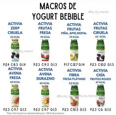 an advertisement for yogurt bebbles with the names in spanish and english