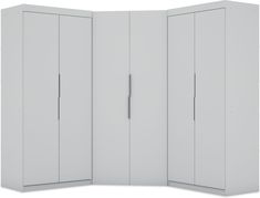 a white room divider with three doors on each side and one door open to reveal the closet