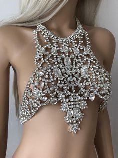 Crystal Body Accessory Shoulder Chain Wedding Body Jewelry - Etsy Turkey Elegant Crystal Body Chain For Festivals, Glamorous Crystal Body Chain, Glamorous Festival Body Jewelry With Crystal, Glamorous Festival Crystal Body Jewelry, Glamorous Festival Body Jewelry In Crystal, Glamorous Crystal Body Jewelry For Festivals, Silver Crystal Body Chain For Festivals, Crystal Body Jewelry With Rhinestones For Parties, Festival Crystal Body Chain With Rhinestones