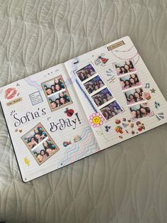 an open photo book with pictures and words on the pages that say, sofi's baby