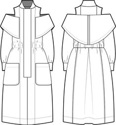 the front and back views of a long coat