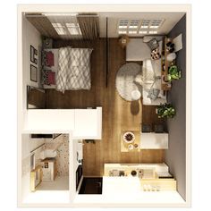 an overhead view of a small apartment