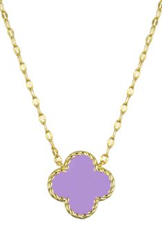 Bring a little luck to their ensembles with this golden necklace anchored by a pendant shaped like a four-leaf clover. Warning: Choking hazard. Small parts. Not for children under 3 years 14" length; 2" extender; 1/2" pendant diameter Lobster clasp closure Goldtone plate/enamel Imported Clover Pendant, Anchor Necklace, Golden Necklace, Pendent Necklace, Leaf Clover, Four Leaf Clover, Lobster Clasp, Gold Tones, Lily