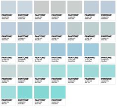 the pantone color chart is shown in shades of blue and gray, with different colors