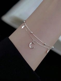 Silver  Collar  Copper Alloy   Embellished   Women Fashion Jewelry Simplistic Jewelry, Silver Bracelet Designs, Neck Pieces Jewelry, Latest Bracelets, Forest Style, Moon Bracelet, Bracelets Design