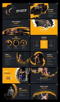 Sportif - Powerpoint Template - Design Template Place Portfolio Design Graphic Designers, Gym Website Design, Gym Poster Design, Presentation Slide Design, Presentation Inspiration, 달력 디자인, Business Fonts, Presentation Design Layout, Poster Design Layout