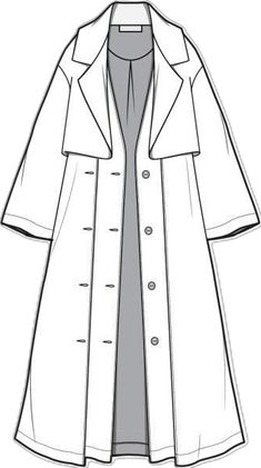 a drawing of a long coat with buttons on the front and side, in white