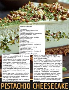 the recipe for pistachio cheesecake is shown