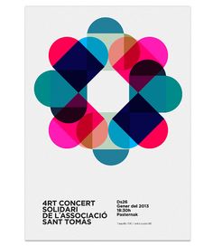 the poster for an art concert in san francisco, california with colorful geometric shapes on white paper