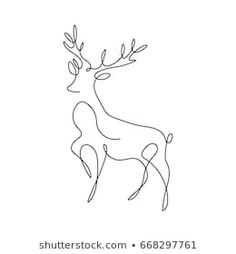 a line drawing of a deer with antlers on it's head and tail