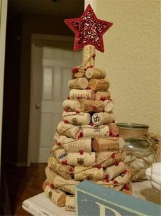 a christmas tree made out of wine corks