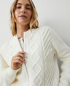 Discover Ann Taylor Weekend. Effortlessly polished pieces for wherever your plans take you. Crew neck. Long sleeves. Zip front. Drop shoulders. Ribbed neckline, cuffs and hem.,Hit:21" long,Imported:Imported,Fit:Softly fitted,Fabrication:54% Anti Pilling Acrylic, 30% Polyester, 16% Nylon,Garment Care:Machine Washable Mixed Stitch Bomber Jacket by Ann Taylor Size regular - 2XL Winter White Women's Other, Long, Sleeve, Jacket, Sweaters, 54%, Anti, Pilling, Acrylic, 30%, Polyester, 16%, Nylon, Machi Classic Knit Winter White Outerwear, White Fitted Textured Knit Outerwear, White Pointelle Knit Outerwear, White Long Sleeve Pointelle Knit Outerwear, White Single-breasted Button-up Outerwear, Petite Sweaters, Ribbed Neckline, Winter White, Ann Taylor