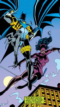 batman and catwoman flying through the air