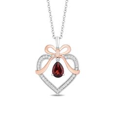 Enchanted Disney Snow White Garnet and 1/6 CT. T.W. Diamond Heart Pendant in Sterling Silver and 10K Rose Gold Disney Snow White, Rose Necklace, Heart Pendant Diamond, Garnet Stone, Drop Pendant