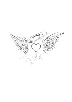 a drawing of two wings with a heart in the middle and an angel's wing