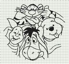 an image of winnie the pooh and friends cross stitch pattern with squares in the background