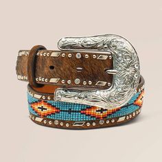 Southwest Beaded Hair-On Belt | Ariat Southwestern Adjustable Belt For Rodeo, Adjustable Southwestern Belt For Rodeo, Western Adjustable Belts For Festivals, Adjustable Western Belts For Festivals, Western Style Adjustable Belts For Festivals, Western Embroidered Adjustable Belt, Southwestern Adjustable Belts For Western-themed Events, Adjustable Southwestern Belt For Western-themed Events, Adjustable Embroidered Belt For Rodeo