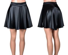 Handmade after you order: please check shipping time before you buy! This pull-on black skater skirt is made out of super stretchy satin fabric. It is high-waisted and flares out at the hem. ♦LENGTH: front is about 17 inches, back is 2 inches longer ♦FABRIC TYPE: 95% nylon, 5% spandex stretch satin ♦FEATURES: Elastic band sewn inside top of waistband ♦WASHING INSTRUCTIONS: Hand wash cold or machine wash cold in a mesh garment bag, hang dry ■SIZE INFO: Find the size chart in the item images. Choo Retro Stretch Skirt For Party, Retro Mini Length Party Bottoms, Solid A-line Mini Skirt For Parties, A-line Mini Skirt Lined For Night Out, A-line Mini Skirt For Party, Retro A-line Skirt For Party, Retro Party Mini Skirt With Lining, Retro Party Mini Skirt Lined, Retro Party Mini Skirt