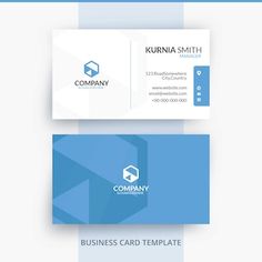 two business cards with blue and white shapes on the front, one is for company