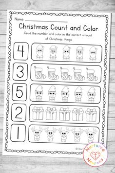 christmas count and color worksheet for kids to practice numbers 1 - 10 with pictures