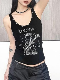 ⚡Buy 2024 Vintage Printed Slim Fit U Neck Tank Top Black M under $18.00 in Tops&Tees at AnotherChill.com Online. Style: Casual/Street/Y2K/Sexy/Sweet/Vintage. Fabric Content: Polyester, Spandex. Fit Type: Slim fit. Neckline: U Neck. Sleeve Length: Sleeveless. ✓2024 S/S OUTFITS. Check reviews and buy Vintage Printed Slim Fit U Neck Tank Top today. Y2k Black Tank Top With Letter Print, Fitted Graphic Tank Top For Streetwear, Y2k Style Tops For Spring Concert, Punk Style Stretch Graphic Print Tops, Stretch Graphic Print Punk Tops, Punk Tops For Spring Streetwear, Punk Streetwear Tops For Spring, Punk Style Streetwear Tops For Spring, Fitted Graphic Print Casual Tank Top