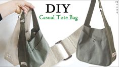 two bags with straps hanging from them and the words diy casual tote bag